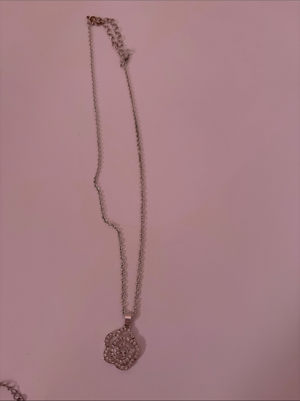 Sterling Silver Crystal Flower Pendant Necklace - Silver